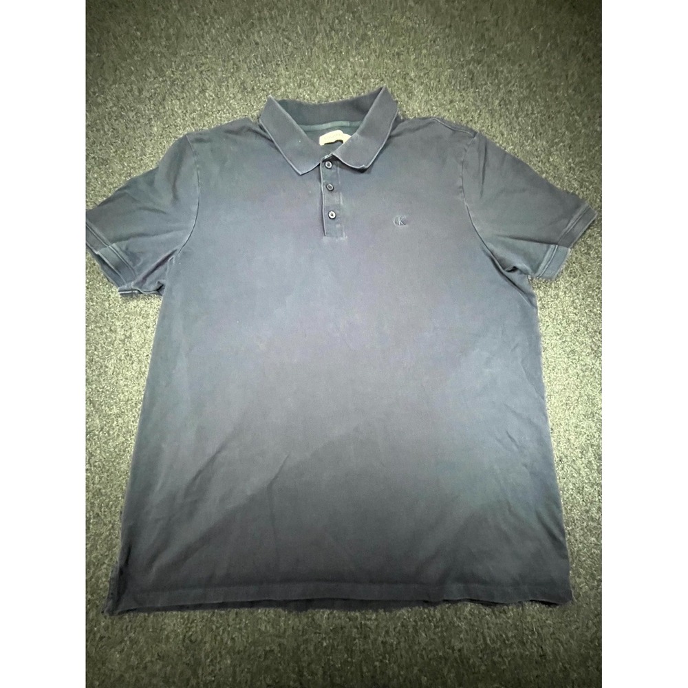 Calvin Klein Polo Shirt Men XL Navy Blue Performance Short Sleeve Side Slit Logo
